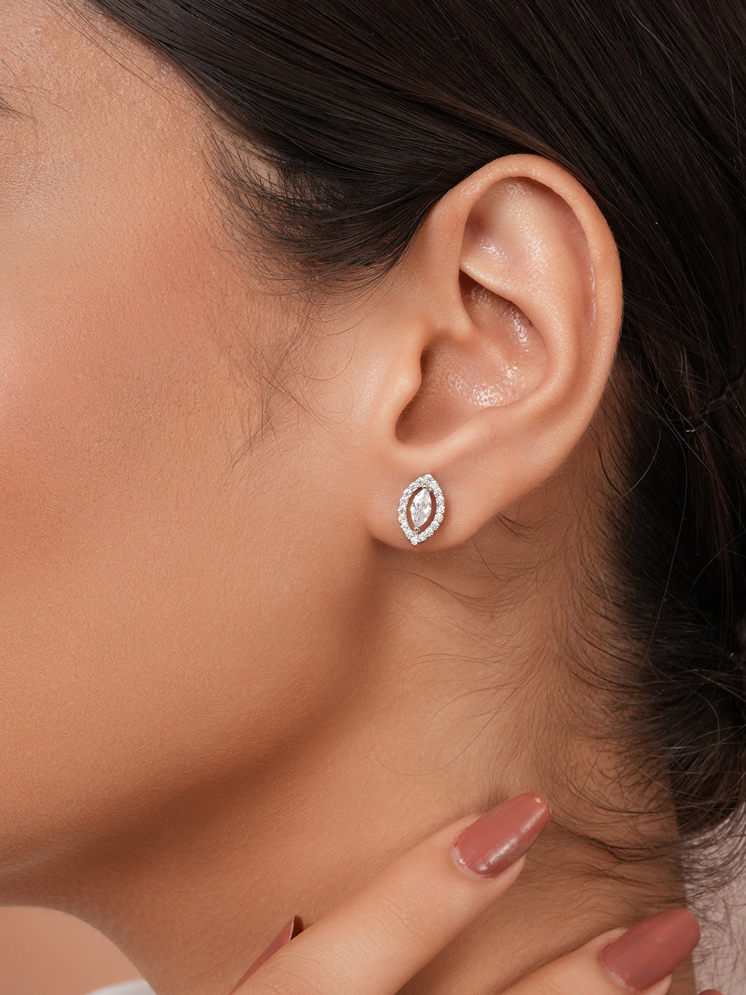 925 Sterling Silver Cubic Zirconia  Oval Marquis Studds Earrings